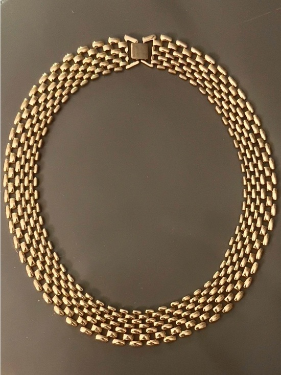 Vintage Jewelry - Vintage Gold Tone Collar Necklace | Wide Collar Bold Gold Statement Layered Link